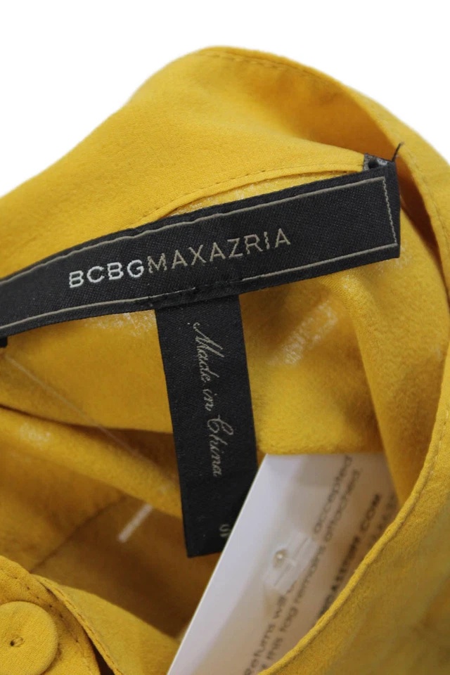 Blusa BCBGMAXAZRIA Mujer Seda Manga Larga Abotonada Amarilla Talla S Foto 4 de 4