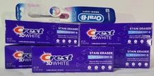 Crest 3D White Stain Eraser toothpaste , 5 Pack With free Toothbrush