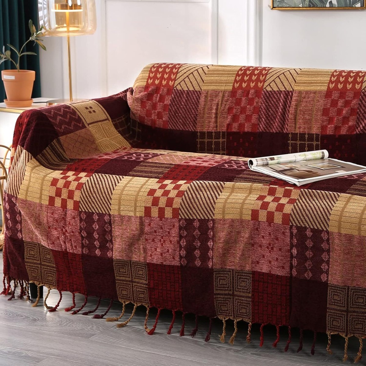 DECMAY Boho Throw Blanket,Patchwork Large Blankets for Sofa Double