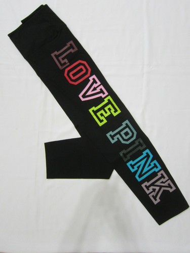 LOT Victoria Secret Pink NEON RAINBOW GRADIENT DOG TEE SHIRT LEGGING PANT XL SET - Picture 8 of 10