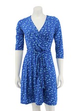 41 Hawthorn Dress Size S Blue Matte Jersey Knit 3/4 Sleeve Belted Faux Wrap 