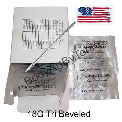 100pcs 18g  2'' Tri Beveled Hollow Point Piercing Needle