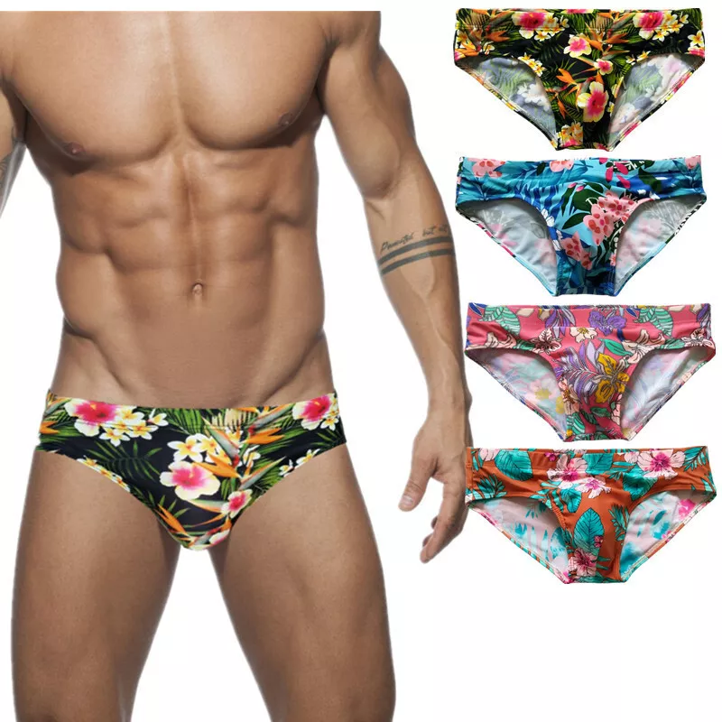 1PCS Low Waist Swimwear Bathing Suit Print Men Swimsuit Push Pad