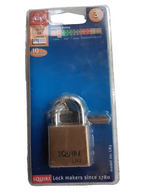 SQUIRE VORHÄNGESCHLOSS MODELL Nr. LN3 - 31,5mm breiter, massiver Messingkörper - NOS