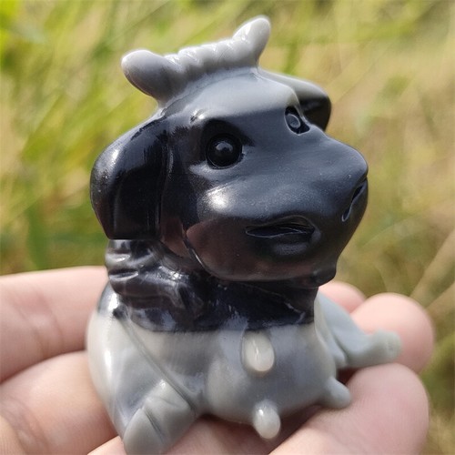 2.2" Natural Tai chi stone Carved Cow Quartz Crystal Skull Carving Gemstone - Picture 6 of 12