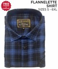 Mens Flannelette Long Sleeve Shirt 100% Cotton Check Blue M,L,XL,2XL,3X,4X,5X,6X