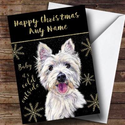 Personalisierte Weihnachtskarte Cold Outside Snow Hund West Highland Terrier