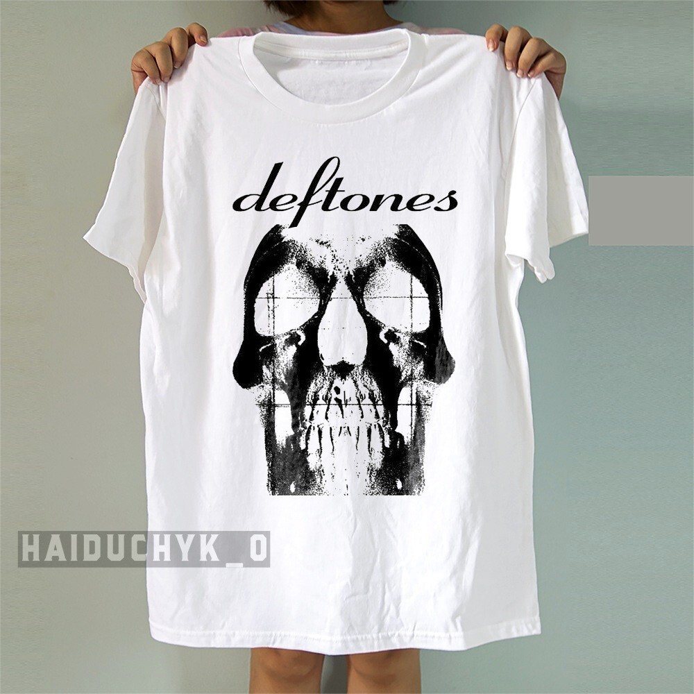Deftones Grunge Skull Graphic Unisex White Tee Sizes S to 5XL