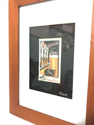 ''Happy Hour'' Framed, Matted, Signed Art Print-3D Bar Scene-small 8 x6  Beer Cigs