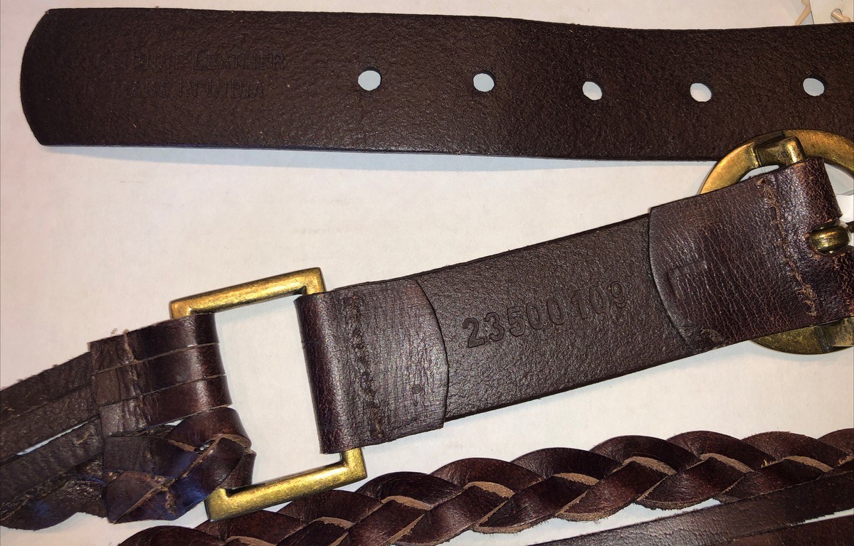 Vntg Jessica Simpson Womens Woven Leather Belt Brass Buckle Brown Sz M New Jessica Simpson Belt Brown Braided Stitched Leather  main image 3