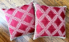 Pair of High End Decorator Throw Pillows in Cherry and Taupe Brocade  YY019
