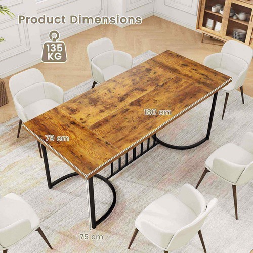 180cm Large Dining Table Farmhouse Rectangular Wood Kitchen Table for 6-8 People - Picture 3 of 11