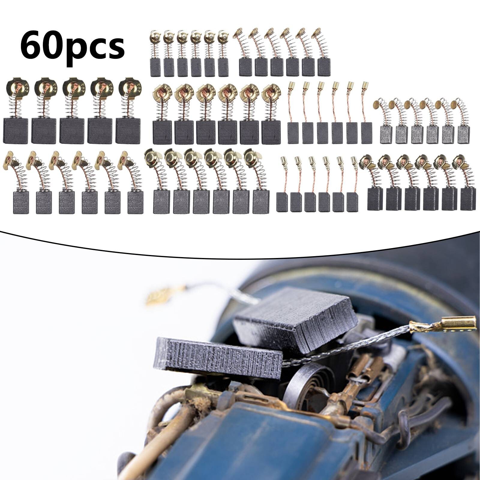 60Pcs 10 Sizes Electric Motor Carbon Brushes Replacement For Power Tool Parts