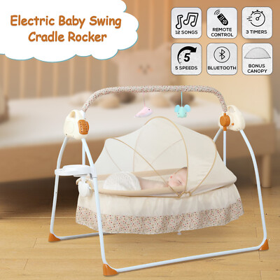 Electric Baby Crib Cradle Auto-Swing Rocking Basket Swing