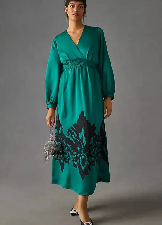 Anthropologie green silk dress sale