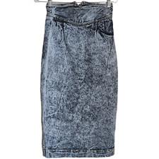 Vtg 80s Acid Wash Jean Denim Maxi Skirt Western W27" Straight Ultra High Waist