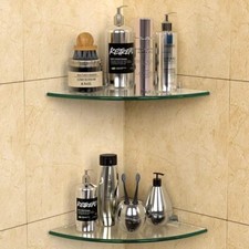 Clear Glass Shower Corner Shelf 9.5X9.5 Inches Space Saving Easy Install