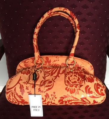 NWT Gianfranco Sisti Genuine Italian Suede Patent Leather Hand Bag Purse Orange