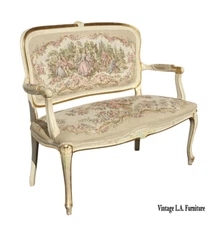 Vintage French Louis XVI Style Floral Settee ~ Needle Point Tapestry
