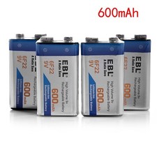 4PCs EBL 600mAh 9V Li-ion Rechargeable Batteries 6F22 9-Volt Battery
