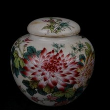 Chinese old porcelain Pink flower patterned tea canister Storage tank
