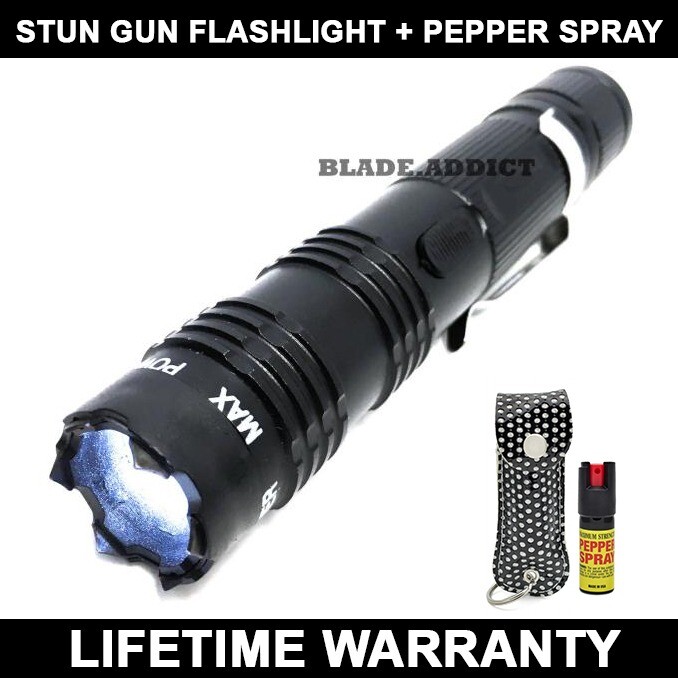 Metal MILITARY Stun Gun 260MV Rechargeable Flashlight LED + Pepper