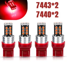 4PCS 7443 7440 LED Red Strobe Flash Blinking Brake Stop Tail Parking Light Bulbs