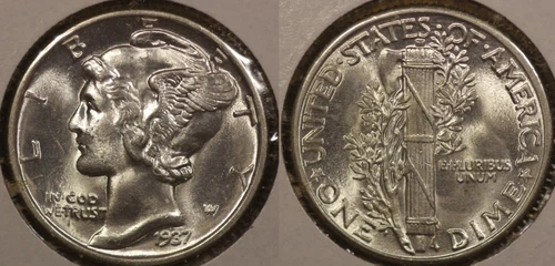 1937 P Mercury Dime GEM BU W/FULL BANDS!  37P11222