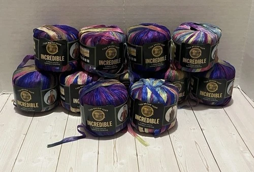 Lot of 10 balls Lion Brand Incredible ribbon yarn Carnival 205 video thumbnail