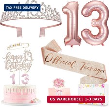 13th Birthday Decorations for Girls, Crown Sash Cake Topper Candle Set
