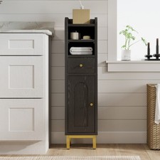 Wooden Bathroom Floor Cabinet with Drawers Door Storage Organizer Cabinet Black