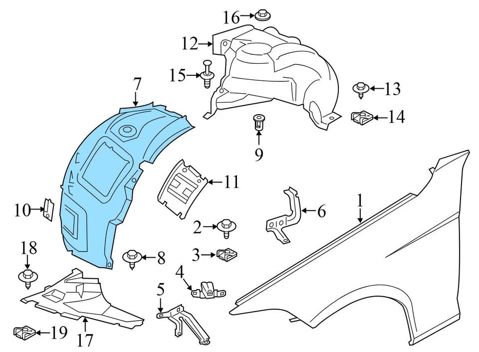 BMW 340I XDRIVE 16-18 - Forro guardabarros delantero derecho / Cubierta de carcasa de rueda (delantera) Foto 3 de 4