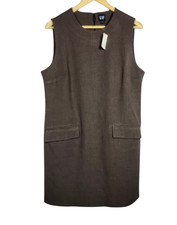 NEW GAP Shift Mini Dress Brown Houndstooth Sleeveless L Minimalist Dark Academia