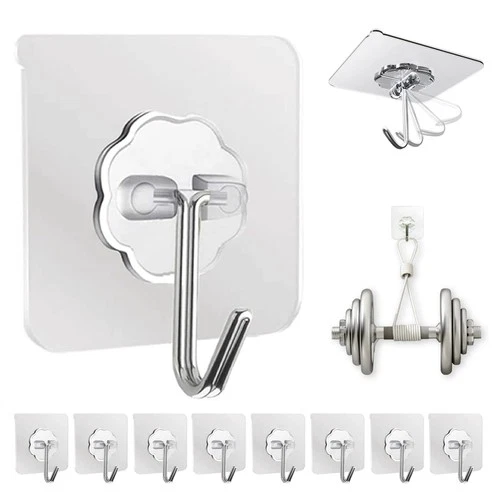 Adhesive Wall Hooks for Hanging Heavy Duty 50 lbs Large Hooks for Walls No Da...