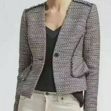 BANANA REPUBLIC Navy, White Multicolor With Sequins Tweed Blazer Size 10 New