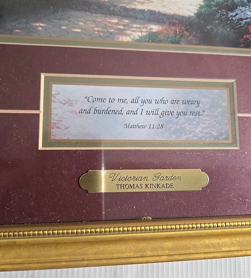 Litografia offset emoldurada Thomas Kinkade certificado “Jardim Vitoriano” na parte de trás - Imagem 2 de 4