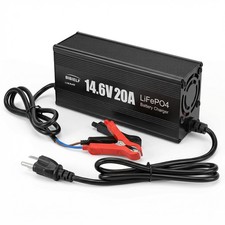 12V 20A LiFePO4 Battery Charger, 14.6V 20A Smart Automatic Charger for 12V Li...
