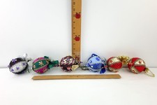 Lot of 6 Vintage MCM Beaded Sequin Push Pin Christmas Ornaments Handmade