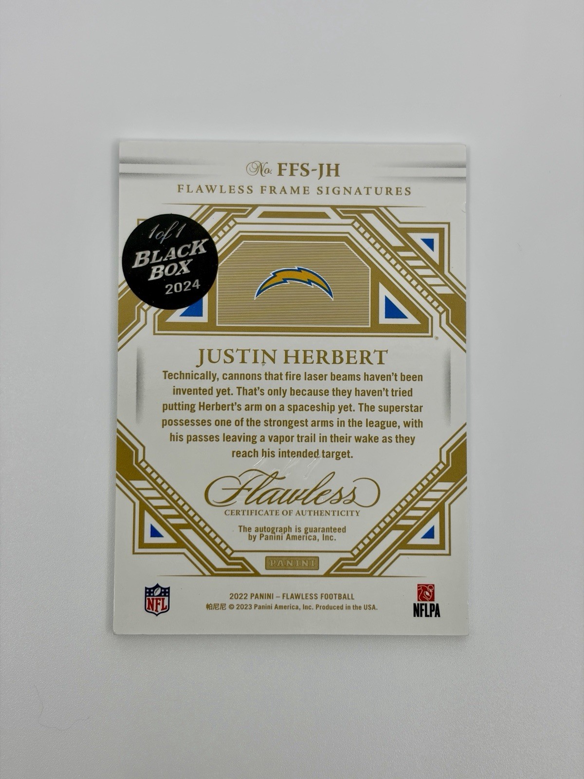 2022 Panini Flawless Frame Signatures Justin Herbert FFS-JH Black Box 1/1 1 of 1 view 2