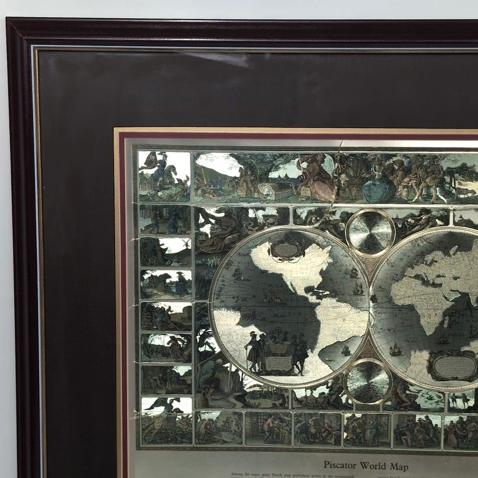 Vintage Bombay Company Piscator Double Hemisphere Gold Foil Map – 30×26 - Image 2 of 4