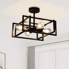 Black Ceiling Light Fixtures - 4-Light Industrial Farmhouse Flush Mount Ceili...