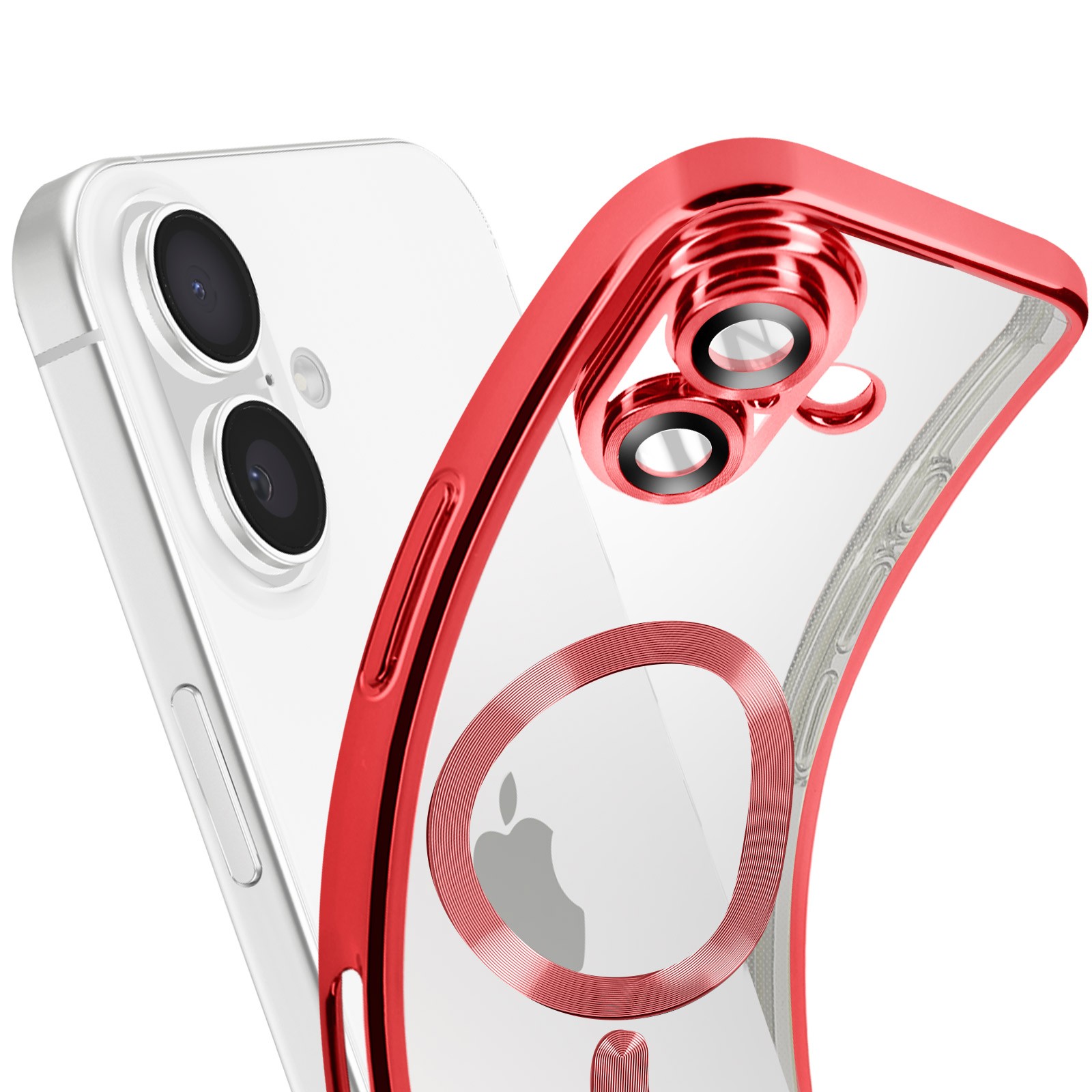 Coque iPhone 16 silicone rouge haut de gamme finition chromée
