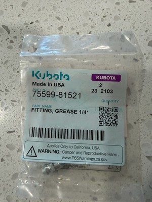 KUBOTA TRACTOR 75599-81521 STRAIGHT GREASE FITTING, 1/4''-28 Long Thread