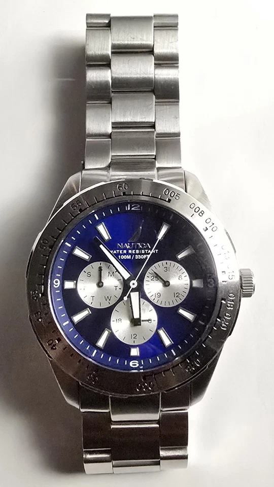 Reloj Hombre Nautica N11019 Cuarzo Esfera Azul Negro Acero Inoxidable 8" Dia Pulsera Foto 2 de 4