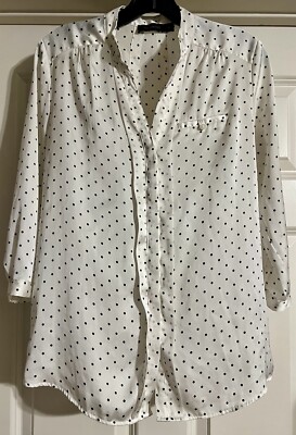 The Limited Satin Polka Dot Pleated Front Size S Button Up 3/4 Sleeve Blouse
