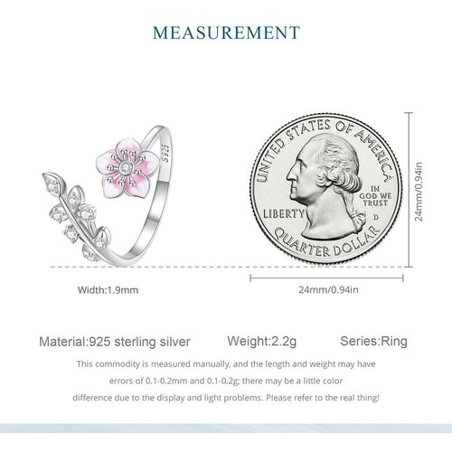 VOROCO S925 Sterling Silver Cherry Blossom Open Finger Ring Women Gifts Jewelry - Picture 8 of 12