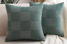 Pair 20 x 20 Jacquard Striped Patchwork Decorative Pillow Covers Teal Green A11