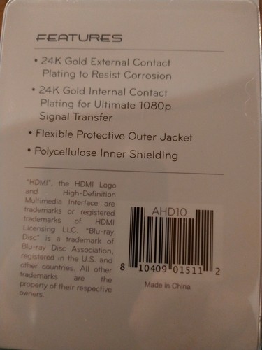 Atak AHD10 10 Foot HDMI Cable 1080 Hi definition 24K Gold Extrl Contact Plating - Picture 4 of 4