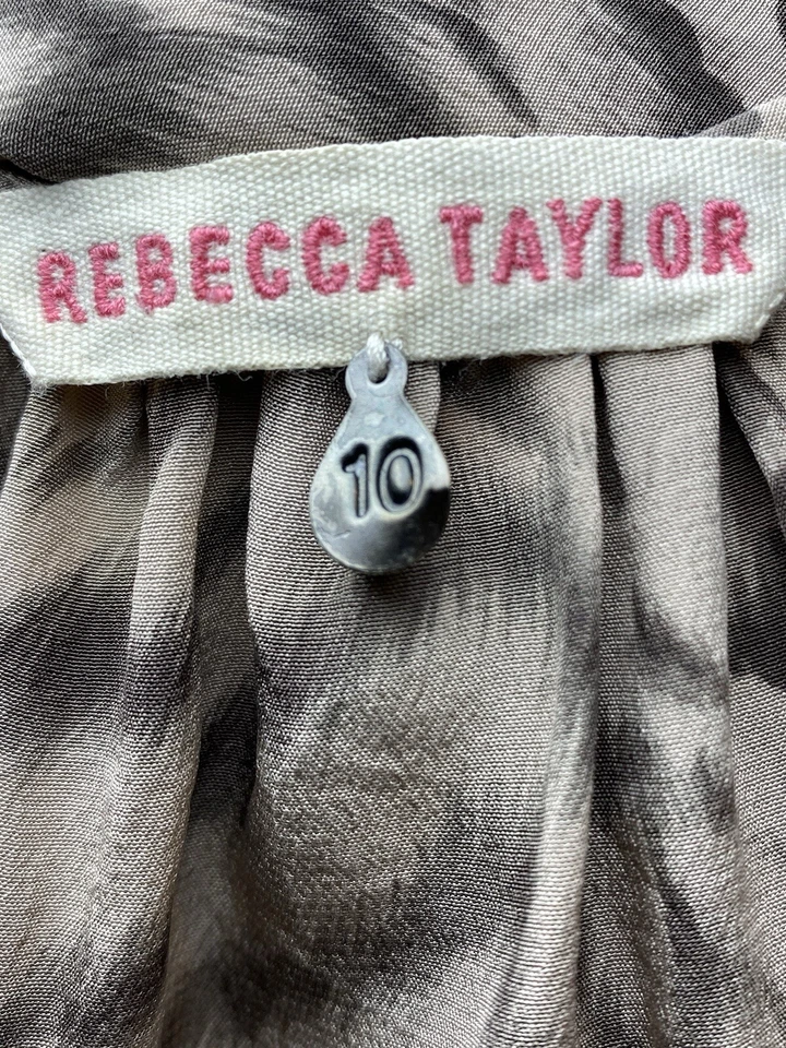 F. Rebecca Taylor Silk Dress Size 10 Print Multicolor 3/4 Sleeve Round Neck - Image 4 of 4