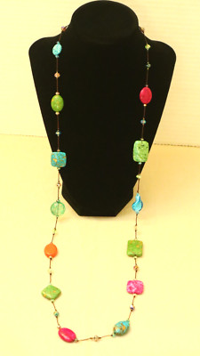 Unbranded Necklace Fiesta Colorful  Glass Beads With Thread Brown Mede Pretty